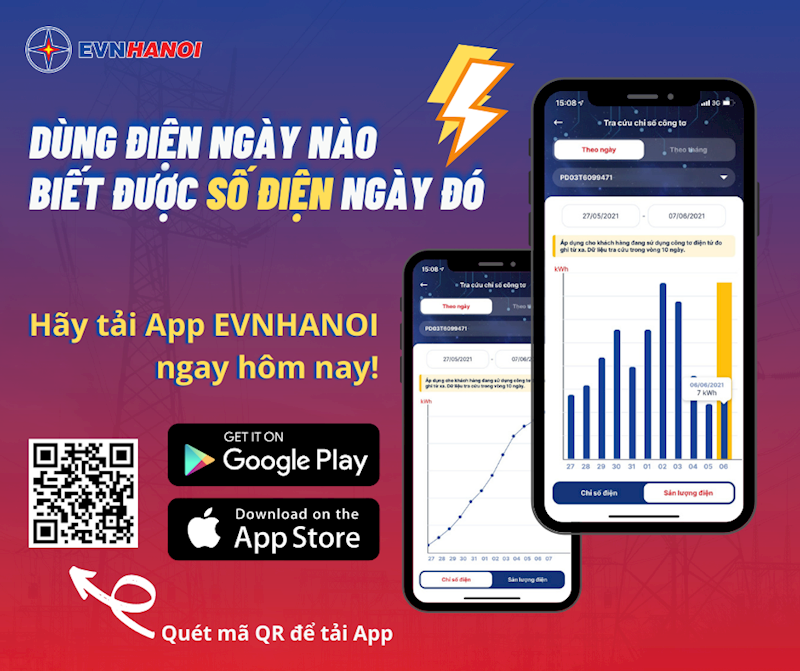 Sử dụng App EVNHANOI: Biết ngay số điện dùng trong ngày